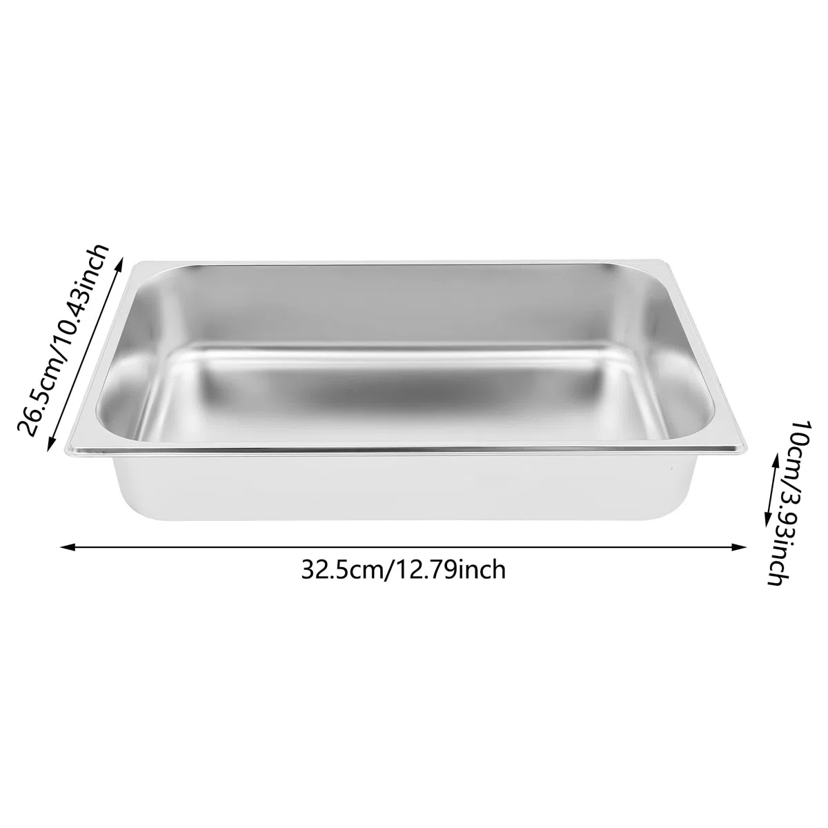 Set di 4 vassoi per alimenti GN 1/2 in acciaio inox 7,5 l, 32,5 x 26,5 x 10 cm, piatto da cucina profondo per buffet, ristorante, cantina