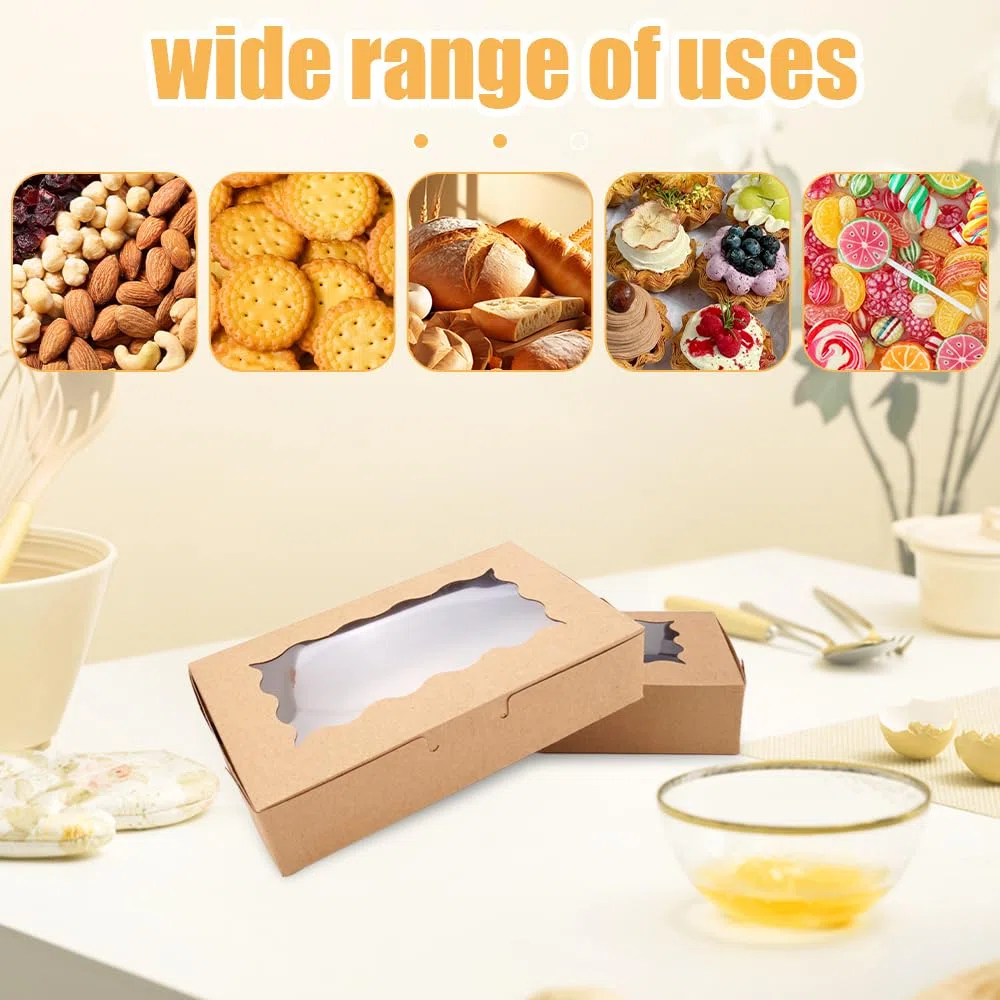 20 Pezzi Scatola di Cartone Pieghevole Marrone con Finestra Trasparente, 18 X 11 X 4 cm Scatole per Dolci in Carta Kraft, Scatole per Biscotti, Cartoni per Dolci, Scatola per Bomboniere, Cookie Box