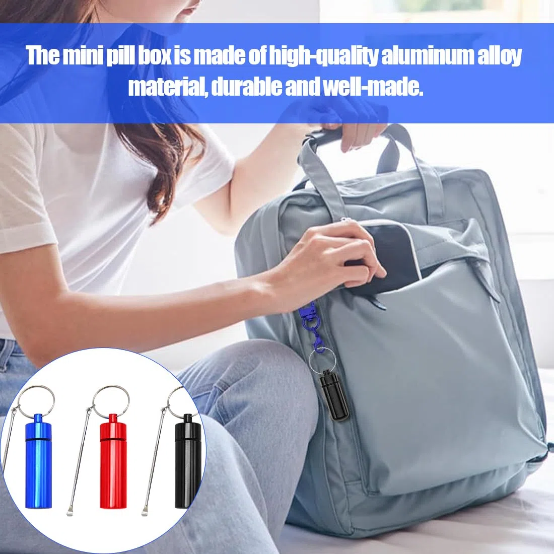 3 Pezzi Contenitore Per Pescare Con Cucchiaio Sniffare,55Mm Biberon Con Cucchiaio Telescopico, Scatola Di Metallo Con Cucchiaio Telescopico,Dispenser(Nero/Rosso/Blu)