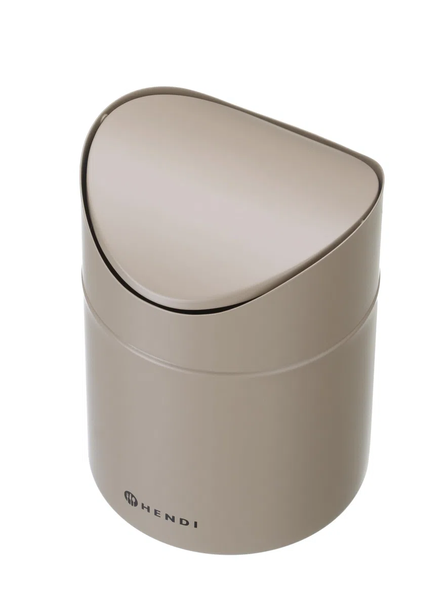 HENDI Cestino da tavolo con coperchio a bilico, 1,2 L, in metallo verniciato a polvere, ø120x(H)165mm, beige
