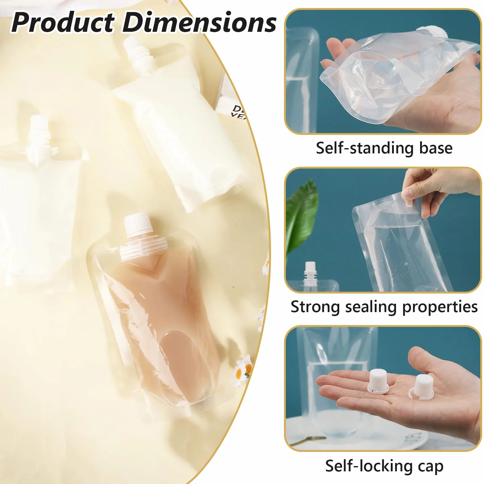 Dreamil 20 sacchetti per succo in plastica trasparente, sacchetti per bevande riutilizzabili, a prova di perdite, sacchetti per succhi autoportanti per feste, viaggi, picnic, sport all'aria aperta.
