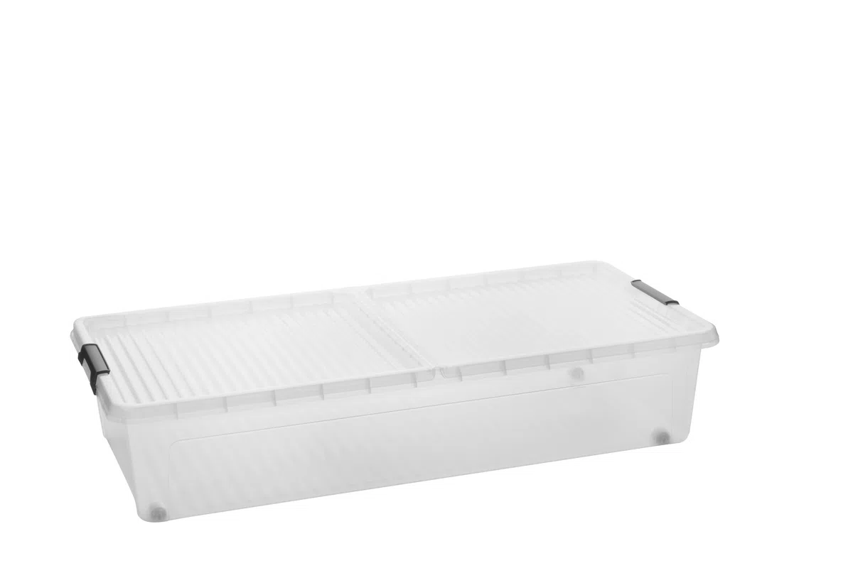 SUSTANIA Set di 6 scatole trasparenti sotto letto in plastica con coperchi di chiusura – Cassettiera sotto il letto piatto per risparmiare spazio
