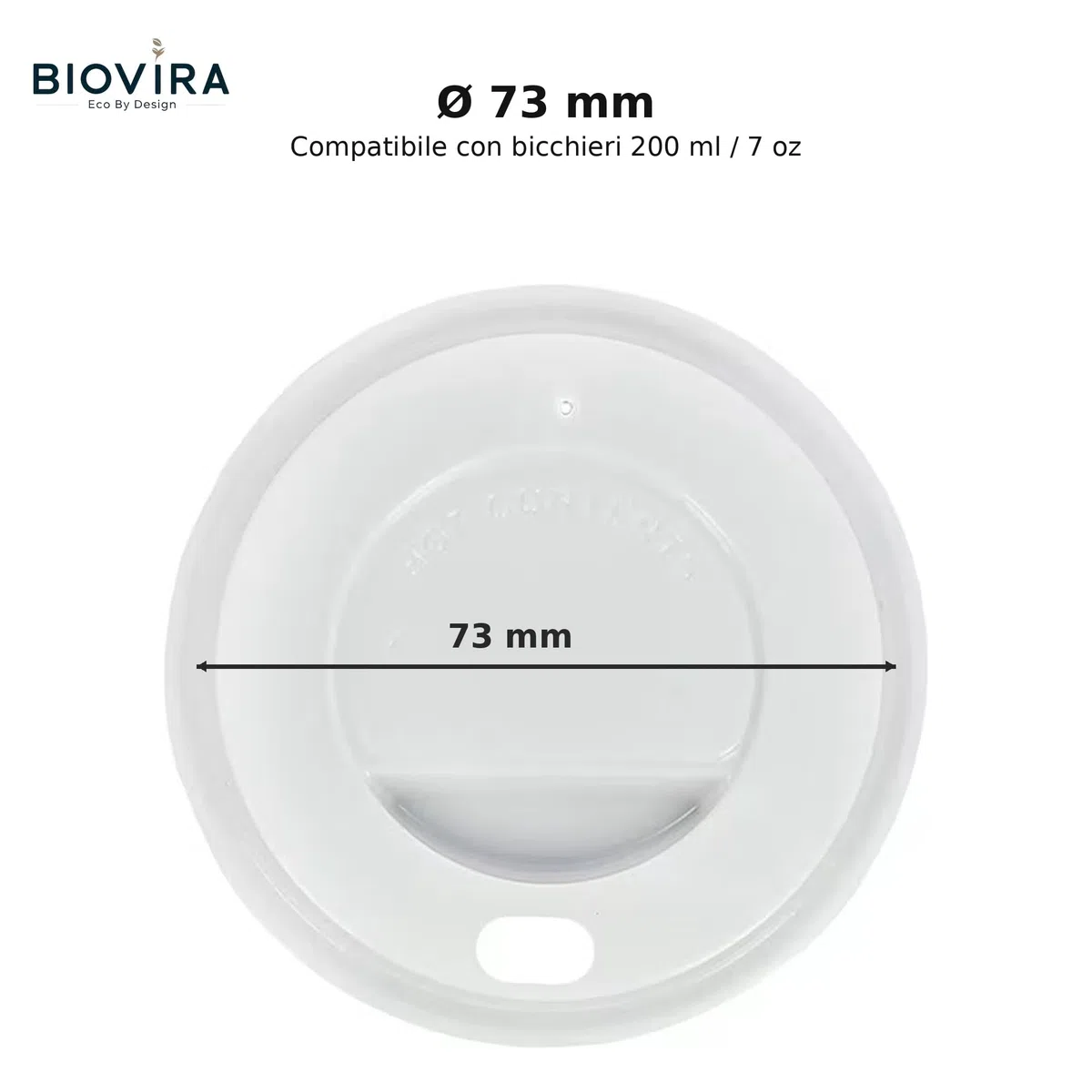 BIOVIRA Coperchi Bianchi con Beccuccio per Bicchieri 200ml/7oz Ø73mm Foro Bevuta, 50 Pezzi per Asporto Caffè e Tè