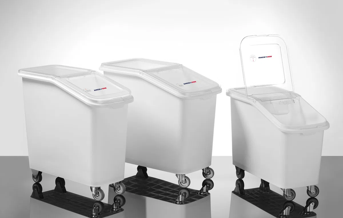HENDI Carrello per ingredienti, Amerbox, contenitore di stoccaggio per ingredienti secchi, trasporto porta farina, zucchero, sale, cereali, riso, 62L, 345x720x(H)570mm, bianco, polipropilene
