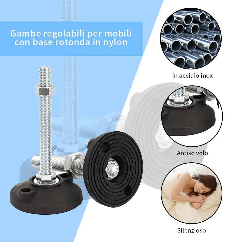 BORDSTRACT Piedi di livellamento della mobilia, 4 pezzi M5 Heavy Duty regolatore di altezza piedino livellatore dimensione filo per tavoli,cassettiera, panca, armadi(D40*M5*L50)