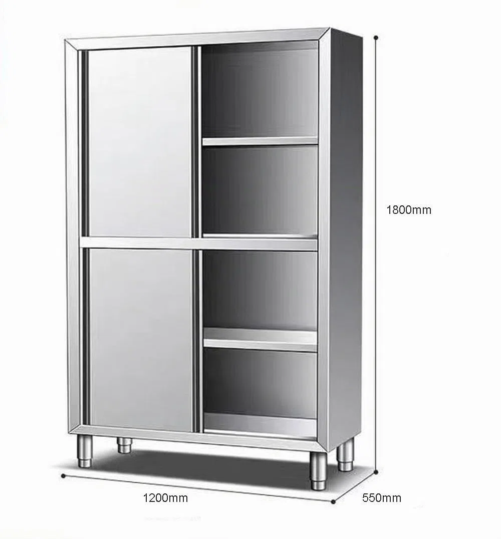 Armadio da Cucina in Acciaio Inox – 3~4 Ripiani Regolabili, Porte Scorrevoli o Doppie Ante, Cassetto Centrale – per Ristoranti, Panetterie, Hotel, Cucine Professionali
