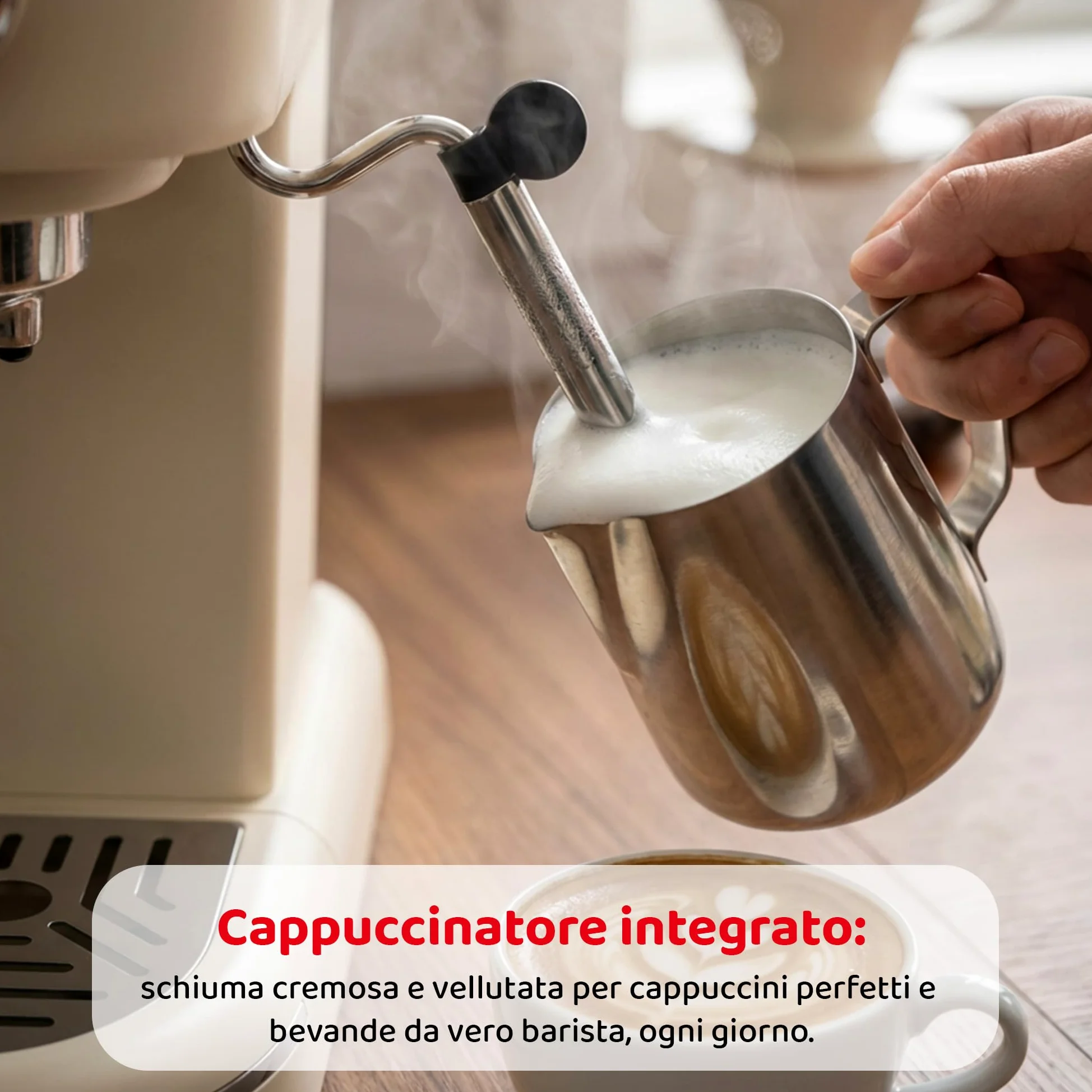 Aromatica Plus Macchina da Caffè Espresso 3 in 1 | Compatibile con Cialde E.S.E., Capsule e Caffè in Polvere | 15 Bar, Serbatoio 1,2L, Montalatte Manuale per Cappuccino