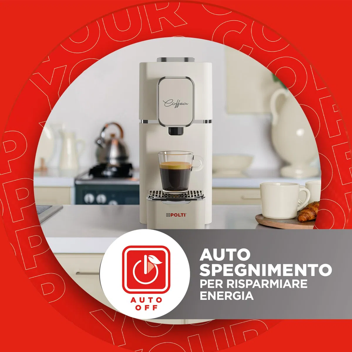 Polti Coffea S15C, Macchina per Caffè Espresso, Compatibile con Cialde E.S.E. 44 mm, Serbatoio 0,85L, Pressione Pompa 19 bar, Colore Crema