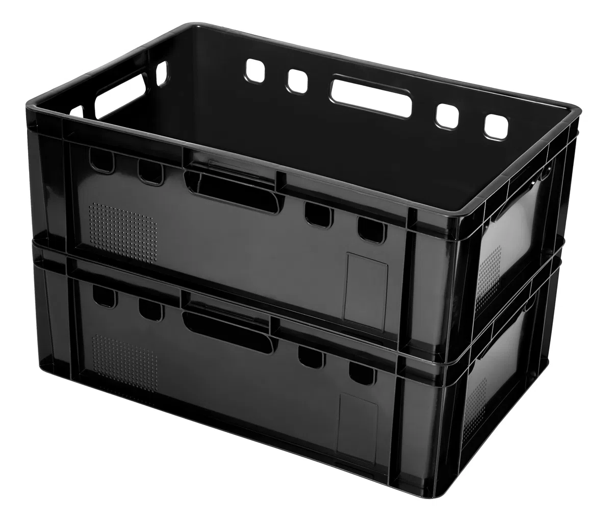 Set di 10 Casse Cassette Cestini Agricoli Jestic E2 | 60x40x20 cm | per Carne Pesce Frutta Verdura Dura Utensili Piante | CE 1935/2004 | Impilabili | Nere | in Plastica