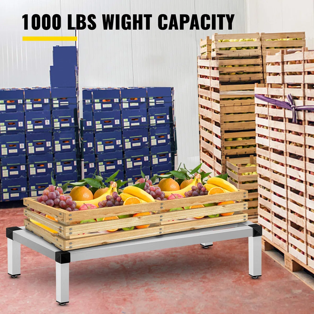 VEVOR Pagliolo in Alluminio, Scaffale per Alimenti da Pavimento Commerciale da 48'' x 14'', 8''' da Pavimento, Portaoggetti in Alluminio con Capacità di 1000 Libbre, Stoccaggio da Ristorante