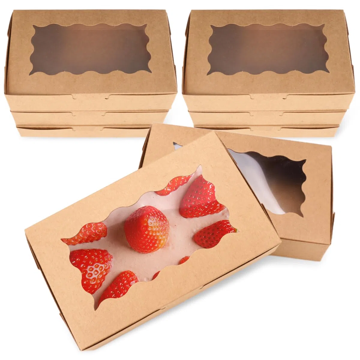20 Pezzi Scatola di Cartone Pieghevole Marrone con Finestra Trasparente, 18 X 11 X 4 cm Scatole per Dolci in Carta Kraft, Scatole per Biscotti, Cartoni per Dolci, Scatola per Bomboniere, Cookie Box