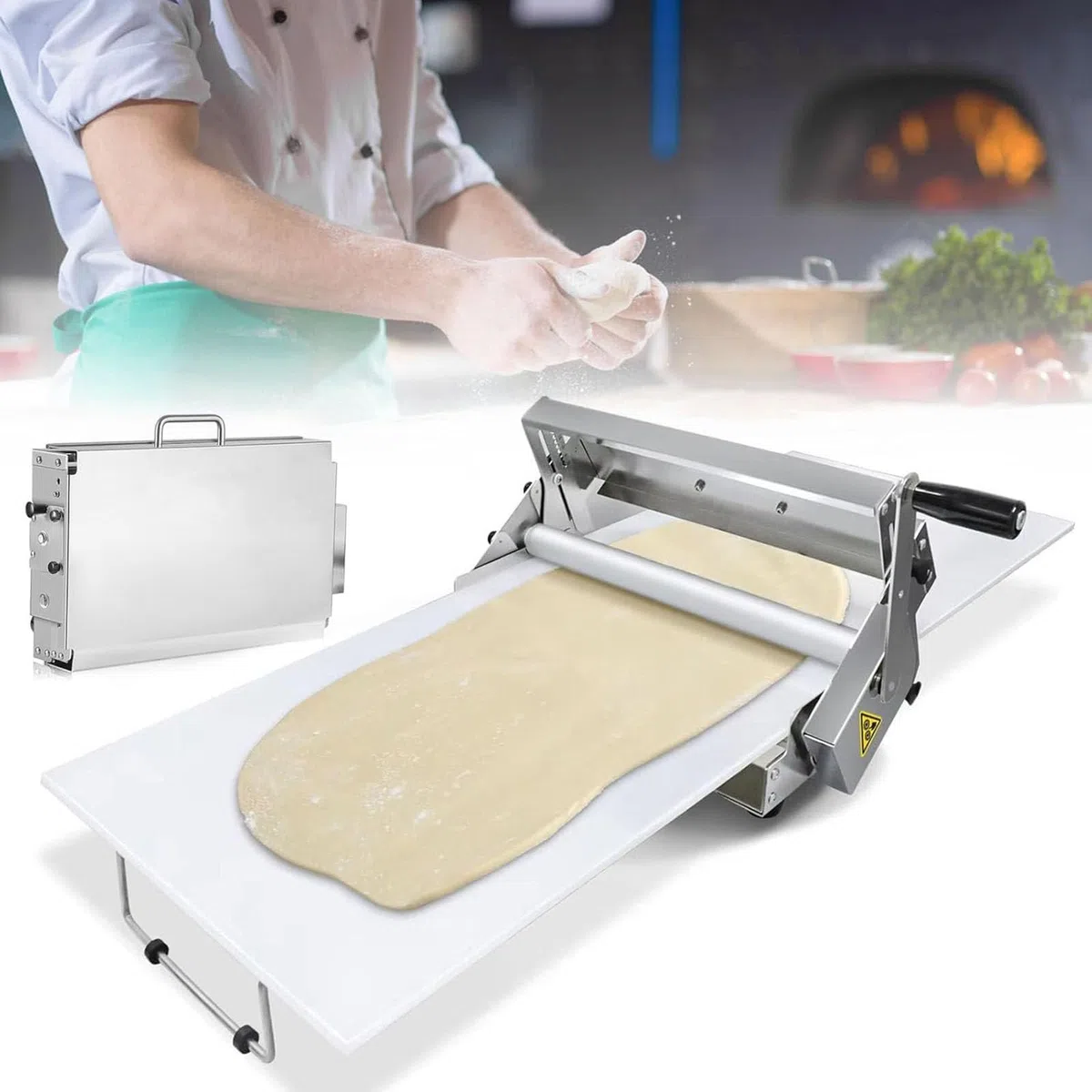Sfogliatrice manuale compatta, sfogliatrice in acciaio inox, macchina sfogliatrice manuale con piano di lavoro, spessore regolabile, sfogliatrice pieghevole per panetterie e pasticcerie,M
