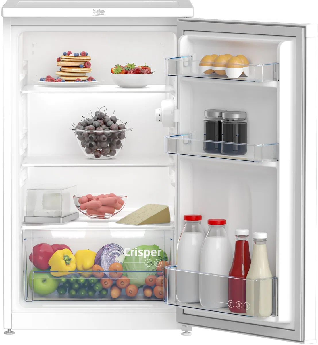 Beko - TS190040N - Frigorifero Sottotavolo, Classe E, Statico, Volume Totale Netto: 88 litri, Controllo Meccanico, Colore Bianco, 38dBA, Dimensioni HxLxP:81,8x47,5x50,0
