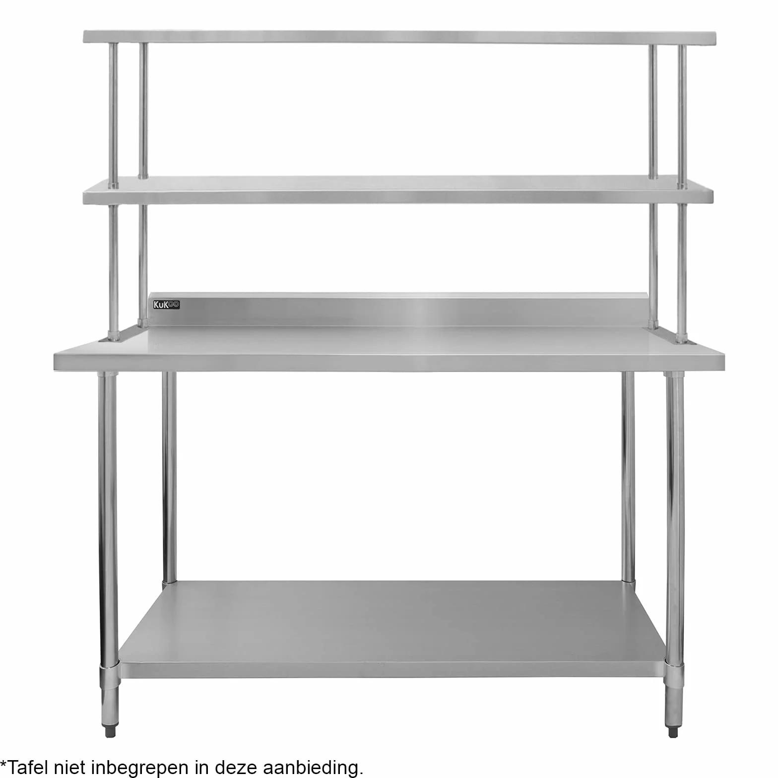 Kukoo - Ripiano con Mensole per Tavolo in Acciaio Inox da Cucina Ristorante, Acciaio Inossidabile Resistente alla Corrosione per Albergo Bar Hotel Catering Pub Largo - Doppia - 150cm