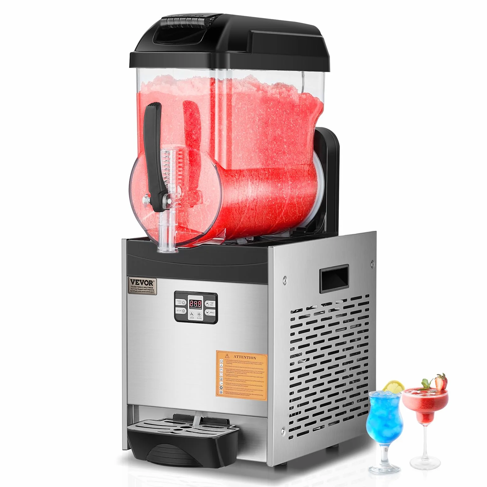 VEVOR Macchina per Bevande Ghiacciate Commerciale, Macchina per Bevande Fredde Serbatoio Singolo 12 Litri, Macchina per Frullati in Acciaio Inox, Macchina per Bevande da Bar Hotel Ristorante Catering