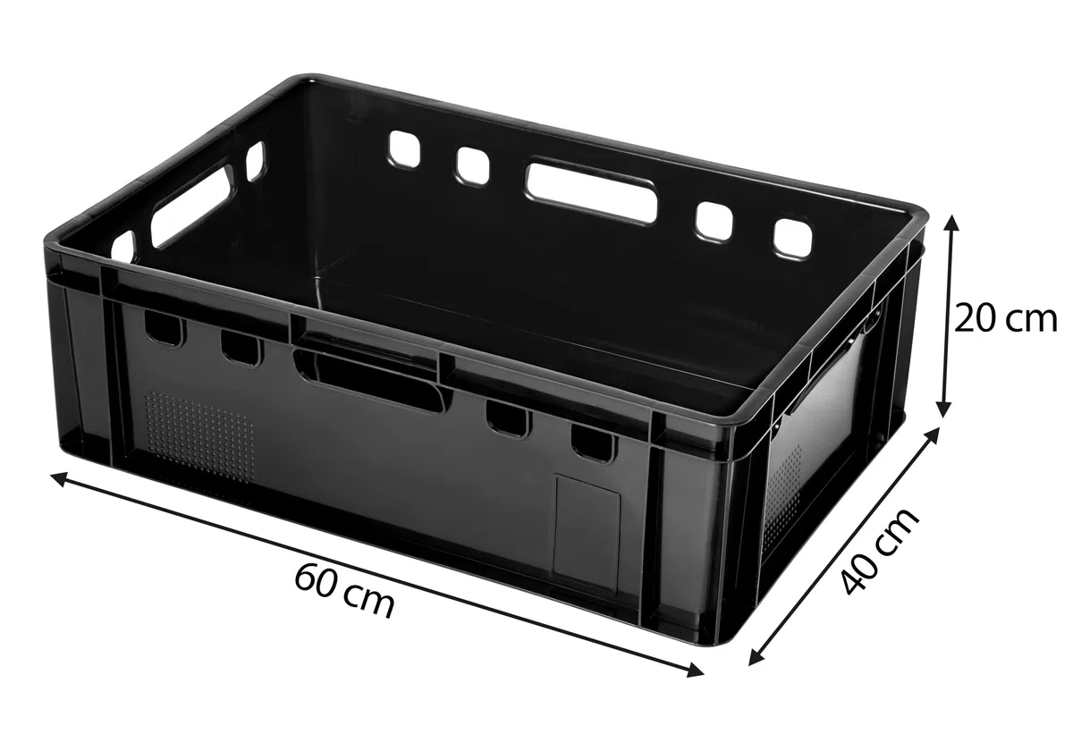 Set di 10 Casse Cassette Cestini Agricoli Jestic E2 | 60x40x20 cm | per Carne Pesce Frutta Verdura Dura Utensili Piante | CE 1935/2004 | Impilabili | Nere | in Plastica