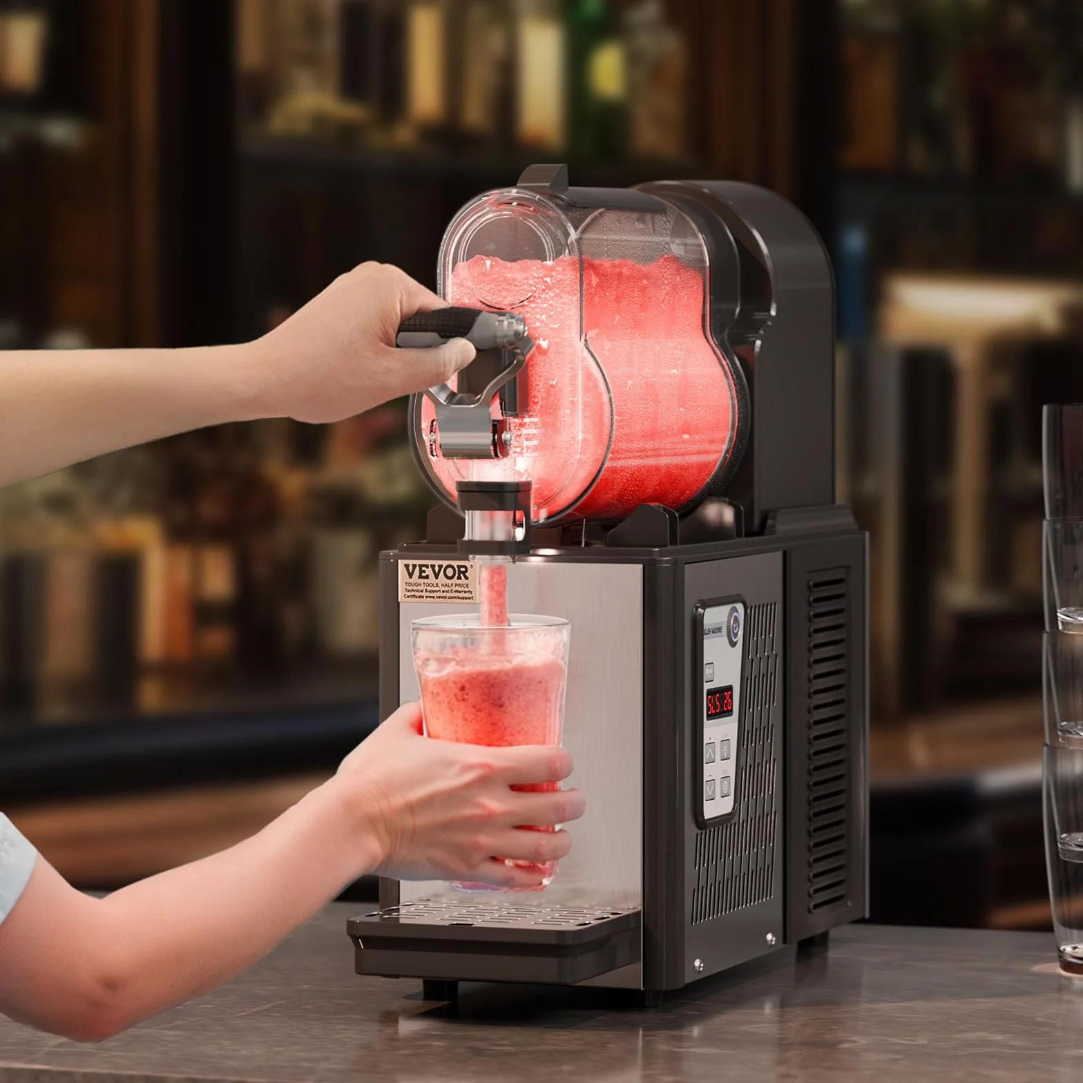 VEVOR Macchina per Bevande Ghiacciate Fredde Commerciale, Macchina per Bevande Ghiacciate Serbatoio Singolo 3 Litri, Macchina per Frullati in Acciaio Inox, Macchina per Bevande Fredde Bar Hotel