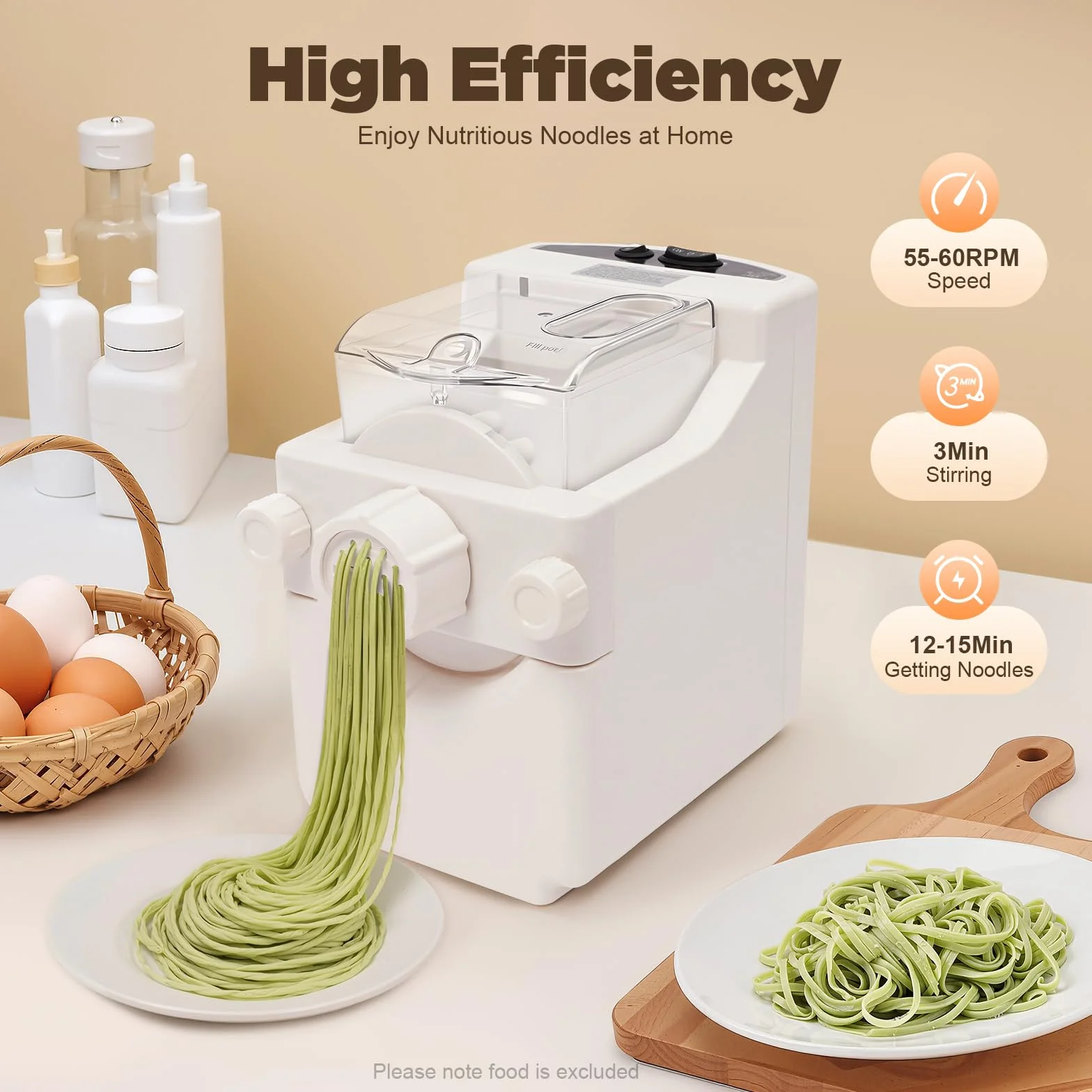 Macchina per la Pasta Elettrica, 260W Completamente Automatica con 9 Trafile, Pasta Maker, Macchina Automatica per Spaghetti, Pasta, Ravioli, Fino a 500g di Farina,Processo di Impastamento di 3 Minuti