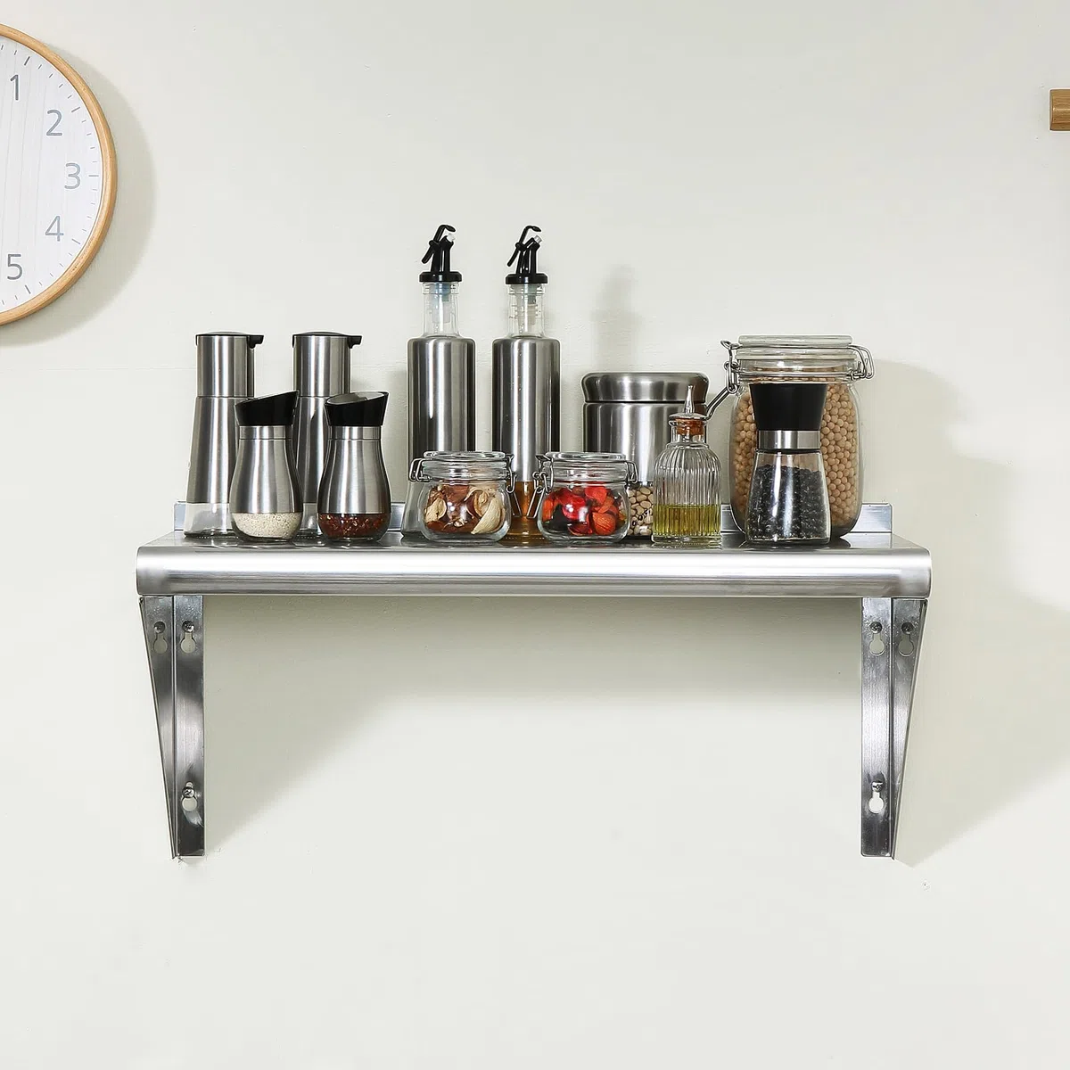 VEVOR Mensola da Parete in Acciaio Inox 915 x 305 x 63 mm Scaffale Murale per Cucina Bagno Soggiorno Capacità Carico Max. 113kg, Mensola da Parete Portaoggetti Portaspezie in Acciaio Inox per Cucina