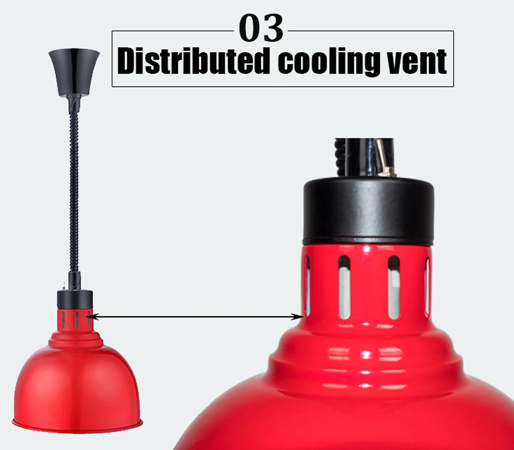 Lampada per Scaldavivande Commerciale, Lampada Termica Sospeso Cibo Riscaldanti, Lampada Riscaldante per Cucina Ristorante a Buffet, Alimentare Calore Lampada, Cavo Retrattile: 60-180cm
