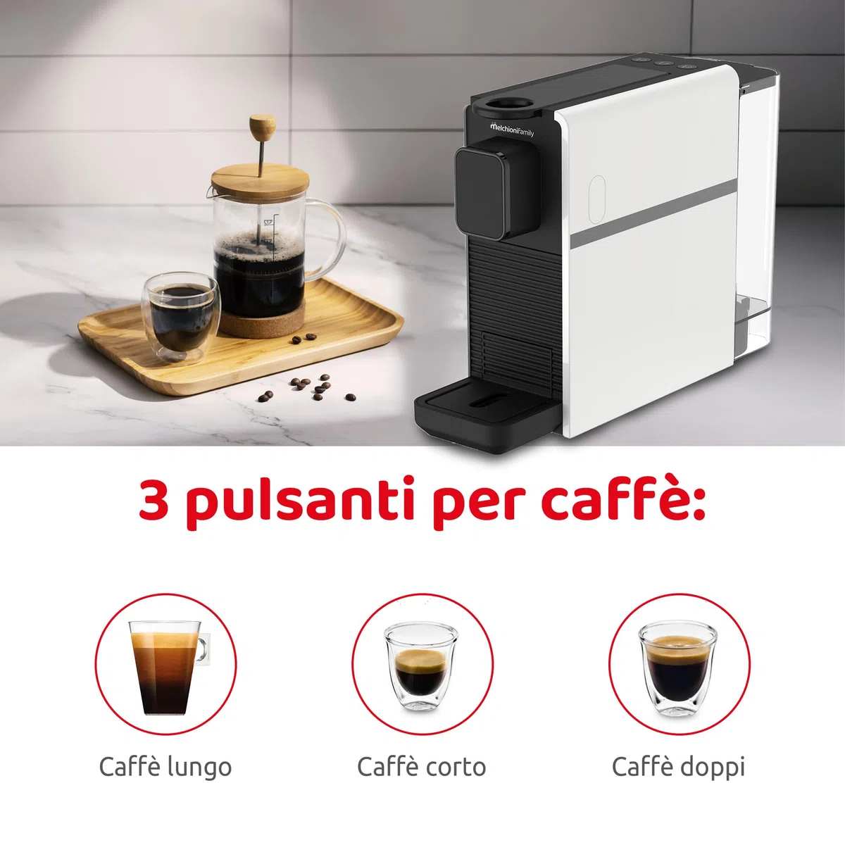Melchioni Family | Cremosa Macchina da Caffè a Capsule Compatibile Nespresso, 3 Selezioni Caffè (Corto, Lungo, Doppio), Serbatoio 0.5L, 1400W, Poggiatazzina Regolabile, Espresso e Caffè Crema