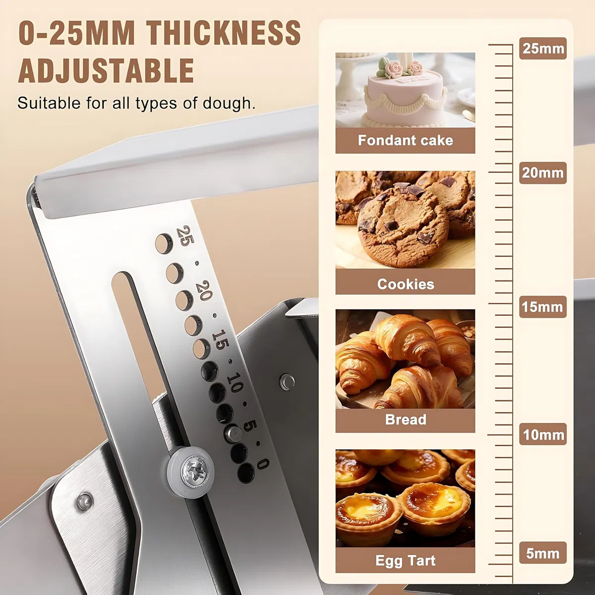 Sfogliatrice Manuale in Acciaio Inox, Spessore Regolabile 5-25 mm, per Pizza, Cornetti, Pasticceria e Fondente, Design da Tavolo, per Pizza e Commerciale Width11.81in