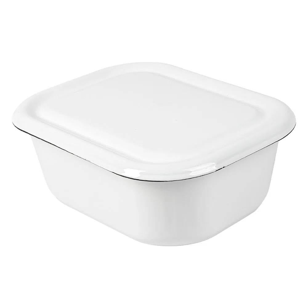 3 unità - Contenitori con coperchio 'Enamelware' 2100 ml 23,5 x 19 x 9 cm bianco ferro smaltato