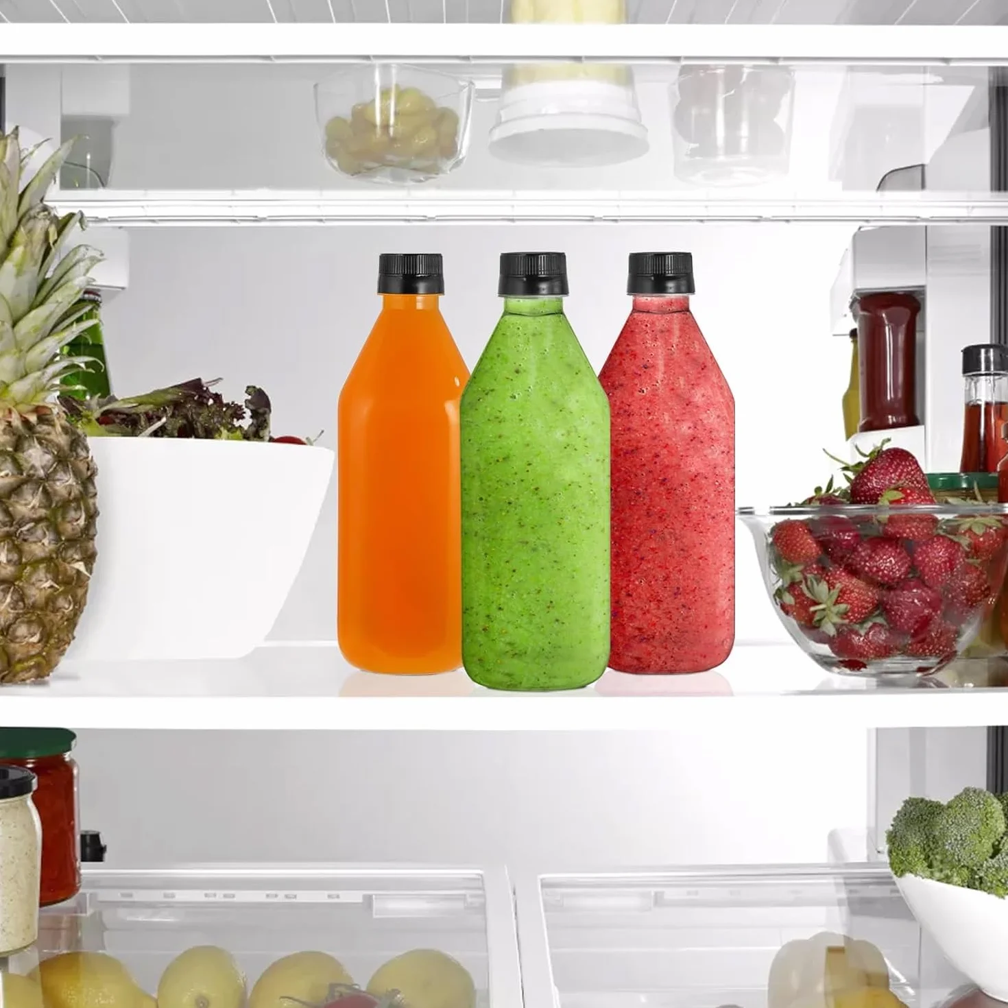 Coloch Confezione da 10 Bottiglie di Plastica per Succo da 33 Oz con Tappi Neri, Bottiglia Vuota Trasparente da 1L Bottiglia Riutilizzabile per Bevande in Plastica per Latte, Acqua, Succo, Bevande