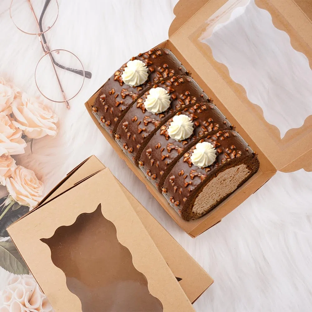 20 Pezzi Scatola di Cartone Pieghevole Marrone con Finestra Trasparente, 18 X 11 X 4 cm Scatole per Dolci in Carta Kraft, Scatole per Biscotti, Cartoni per Dolci, Scatola per Bomboniere, Cookie Box