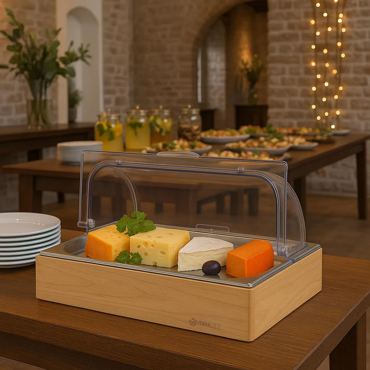 Mahlzeit Vassoio di servizio refrigerante | 53 x 34 x 27 cm | Piastra di raffreddamento GN 1/1 con coperchio | Sistema di vassoio termico con blocco di raffreddamento | Piastra di conservazione con
