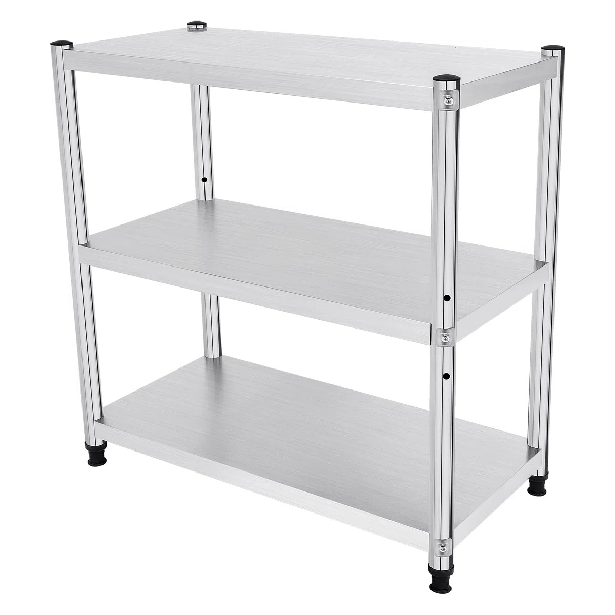Tavolo da cucina in acciaio inox, 3 ripiani, da lavoro, carico 30 kg, per dispense, ristoranti, grandi cucine, 80 x 80 x 40 cm, colore: argento