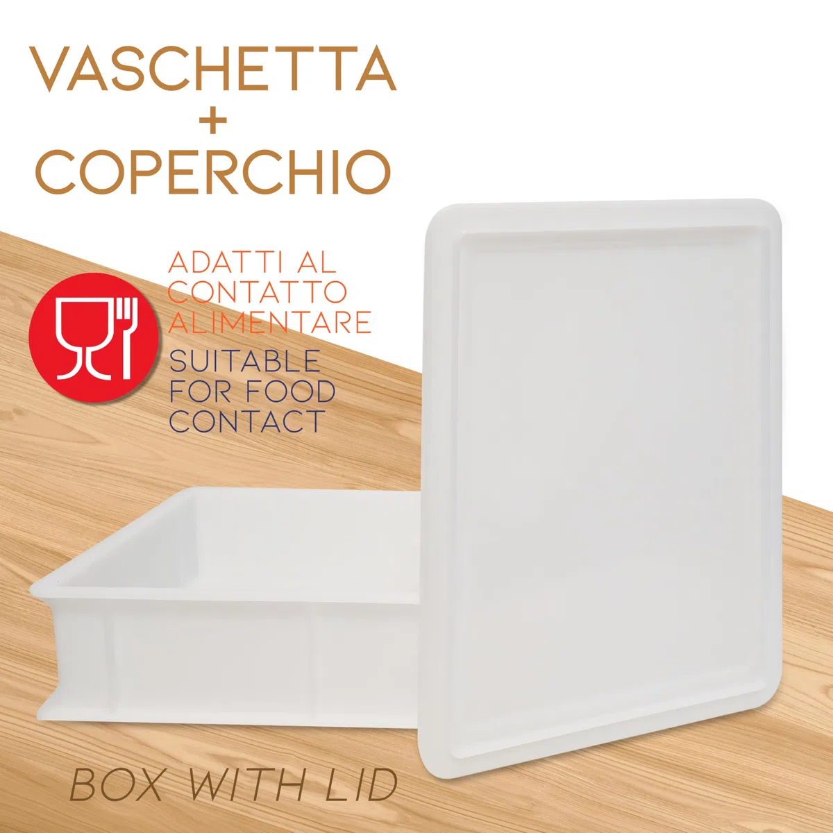 Lage Vaschetta + Coperchio Porta Impasto Lievitazione - Cassetta Contenitore in Plastica Polietilene per Pane Pizza Alimenti da Forno Sovrapponibile per Conservazione 12 litri - 30 x 40 x 10 cm