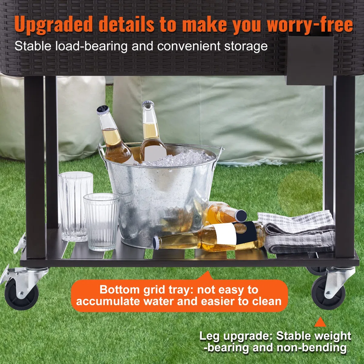 VEVOR Carrello Mobile Bar Frigo per Bevande Carrello Isotermico Superficie Resina Rattan Capienza 80QT Apribottiglie Scatola Raccoglie Tappi, Carrello per Bevande Contenitore per Ghiaccio Portabirre