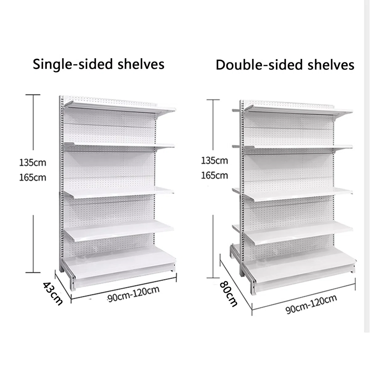 Generico Scaffale espositivo a Gondola per Negozi - Scaffali per supermercati e minimarket, Versatile unità a Parete per generi Alimentari, liquori, Articoli per Ufficio (Bianco, 90x80x135 cm)