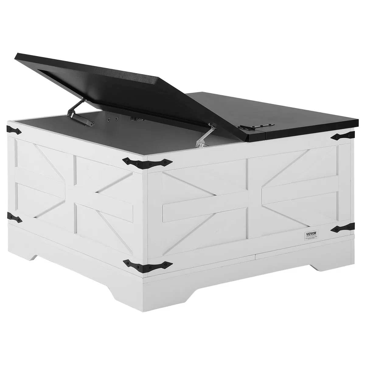 VEVOR Tavolino da Caffè da Fattoria 800 mm Tavolino Quadrato Incernierato con Ampio Vano Portaoggetti, Tavolo da Cocktail Rustico in Legno per Soggiorno, Camera da Letto, Appartamento, Grigio e Bianco