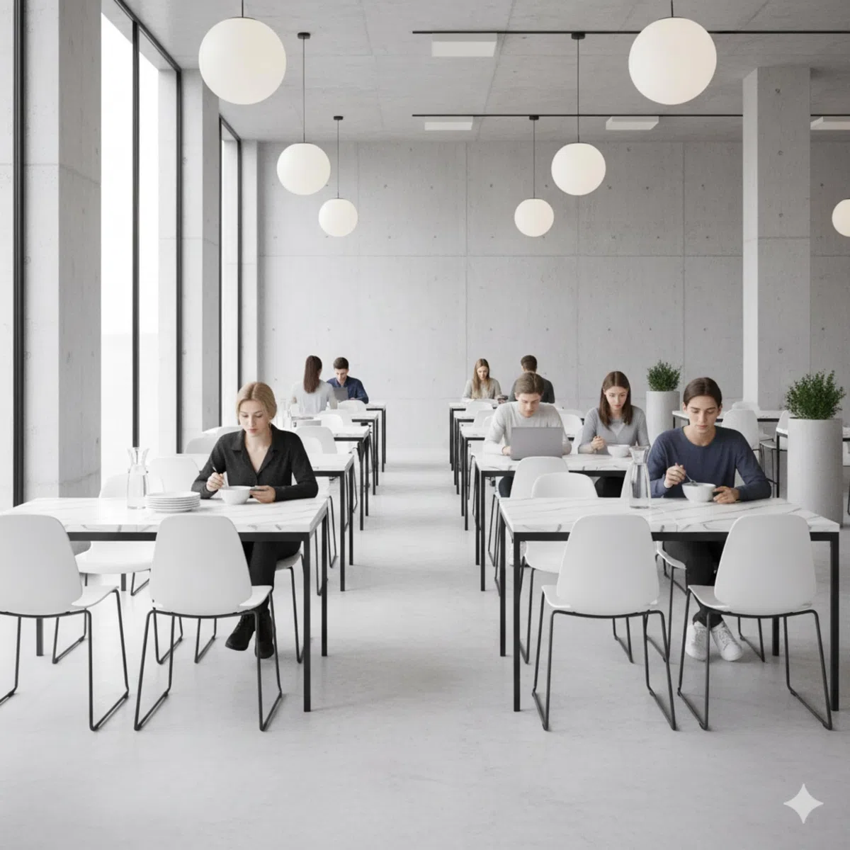 HOMYLIN Tavolo da caffetteria scolastica da 120 cm, con piano in finto marmo laminato e struttura in metallo, tavolo da pranzo resistente per studenti e personale, bianco