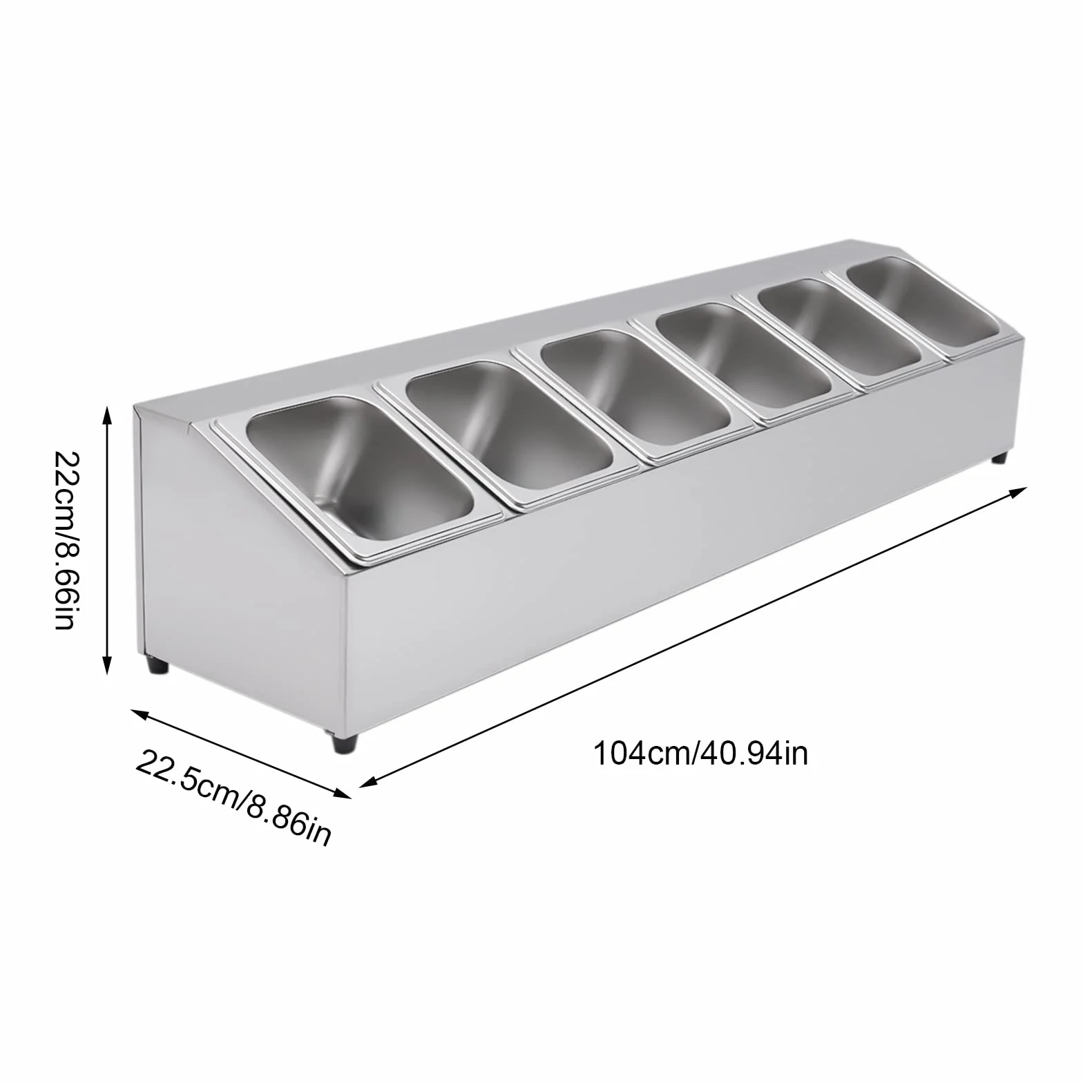 Contenitore per ingredienti in acciaio inox, contenitore con 6 contenitori, capacità per contenitore: 2 l, piedini in gomma antiscivolo, coperchio per ristoranti, negozi di tè al latte