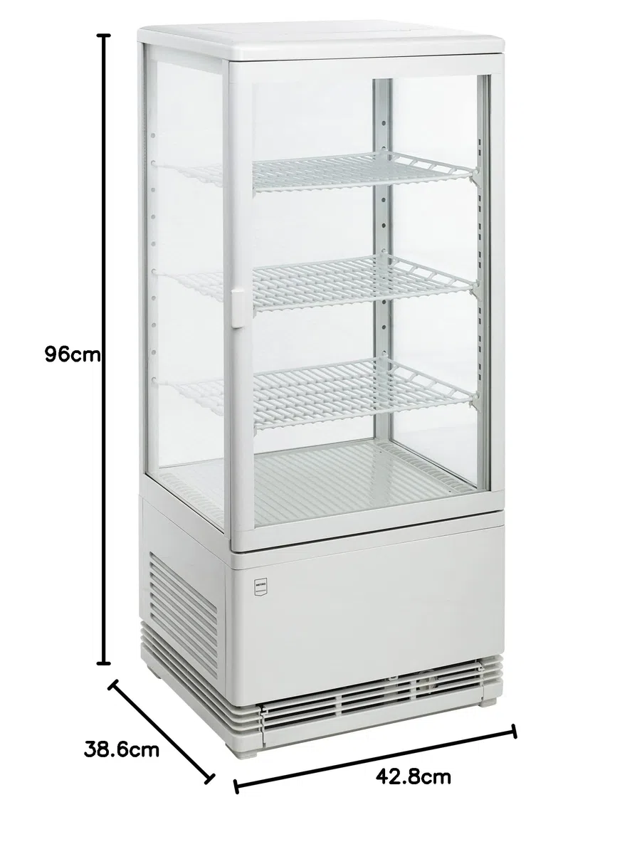 METRO Professional Vetrina Refrigerata GGC2078, Plastica/Vetro, 78 L, Termostato Digitale, Illuminazione LED, 3 Ripiani Regolabili, Bianco