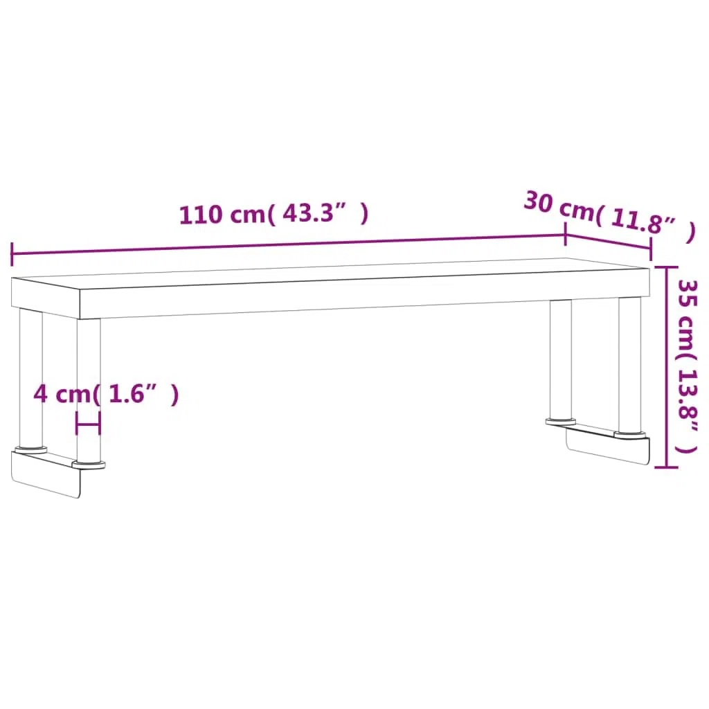 vidaXL Ripiano per Tavolo da Lavoro 110x30x35 cm in Acciaio Inox