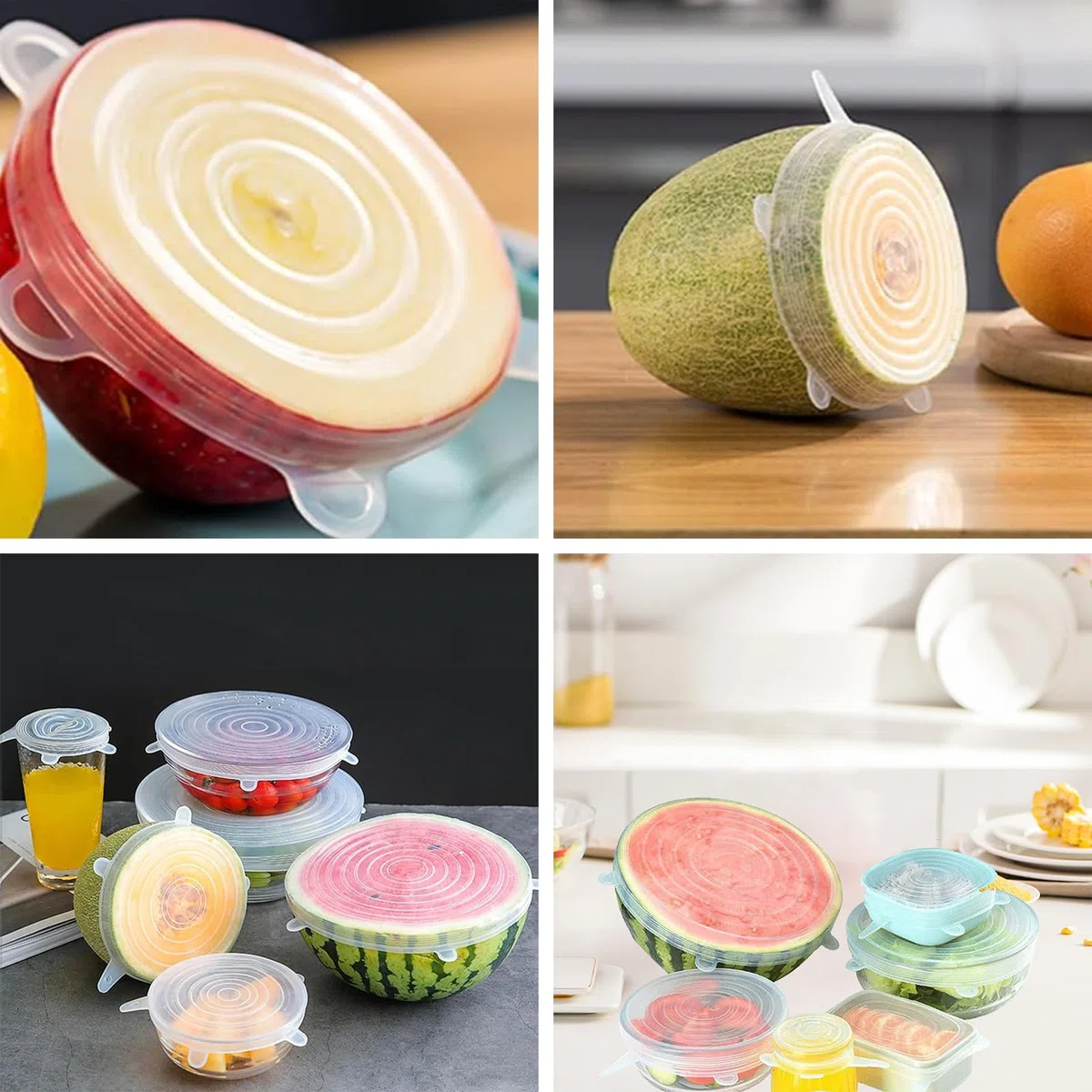 6 coperchi in silicone estensibili, 25 cm, rotondi, trasparenti, senza BPA, riutilizzabili, per bicchieri, lattine, frutta