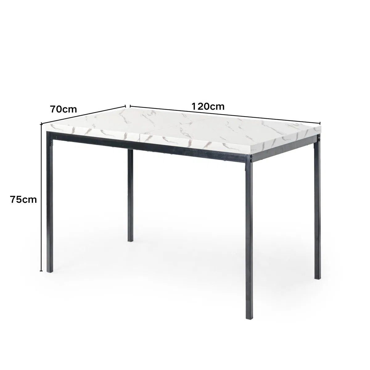 HOMYLIN Tavolo da caffetteria scolastica da 120 cm, con piano in finto marmo laminato e struttura in metallo, tavolo da pranzo resistente per studenti e personale, bianco