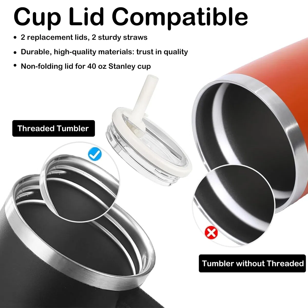 Coperchio Della Tazza per Stanley Cup, 2 Pezzi Coperchio a Prova di Perdite per Stanleys Cup 40 Once con Paglia, Accessori per Stanley Cups Riutilizzabile Compatibili Accessori