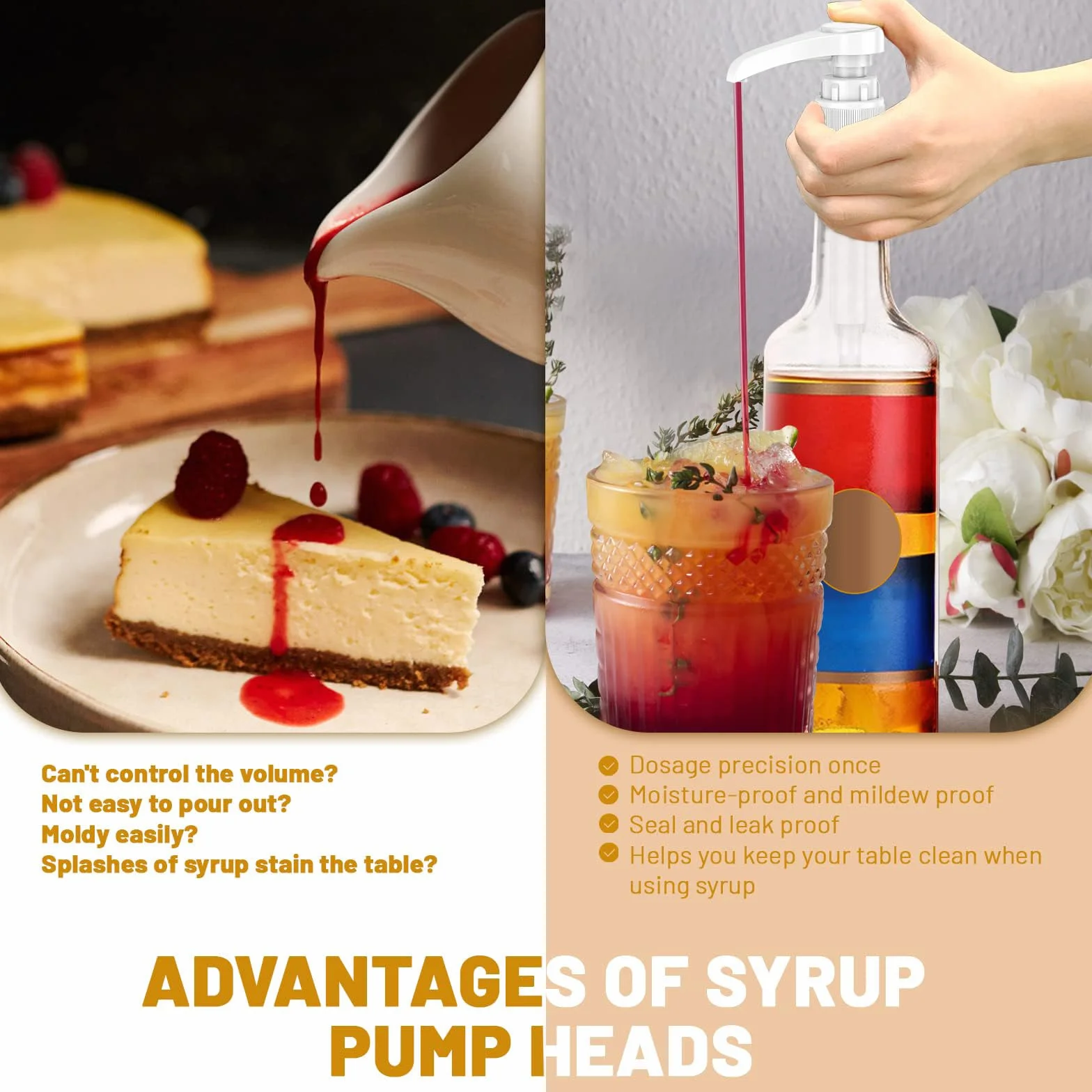 4 Pezzi Dispenser a Pompa per Sciroppo, Dispenser Di Sciroppo Per Drink Succhi, Dispenser a Pompa, per Bottiglie da 500 ml a 1000 ml, Viene Fornito con 4 Tubi Lunghi e 4 Tubi Corti