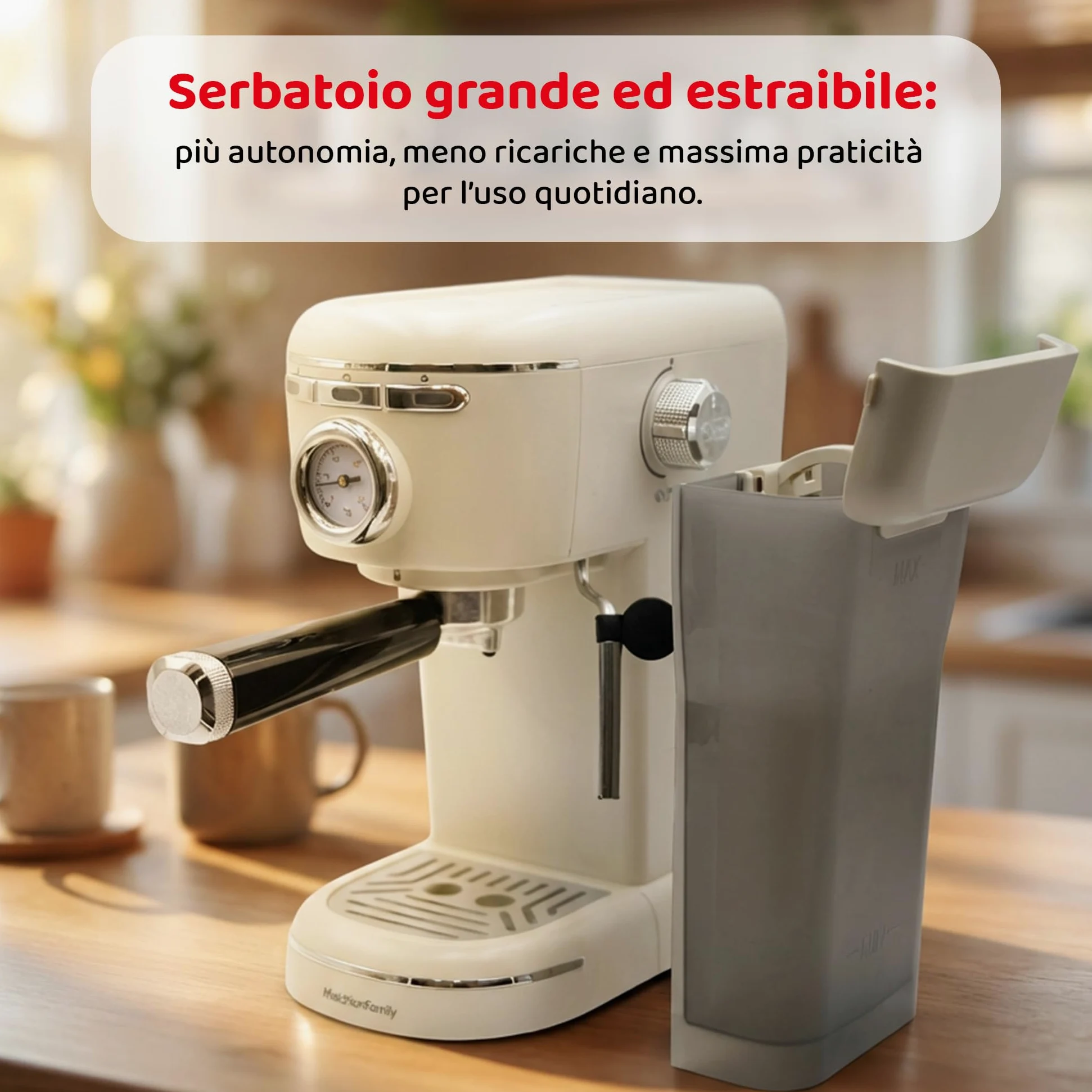 Aromatica Plus Macchina da Caffè Espresso 3 in 1 | Compatibile con Cialde E.S.E., Capsule e Caffè in Polvere | 15 Bar, Serbatoio 1,2L, Montalatte Manuale per Cappuccino