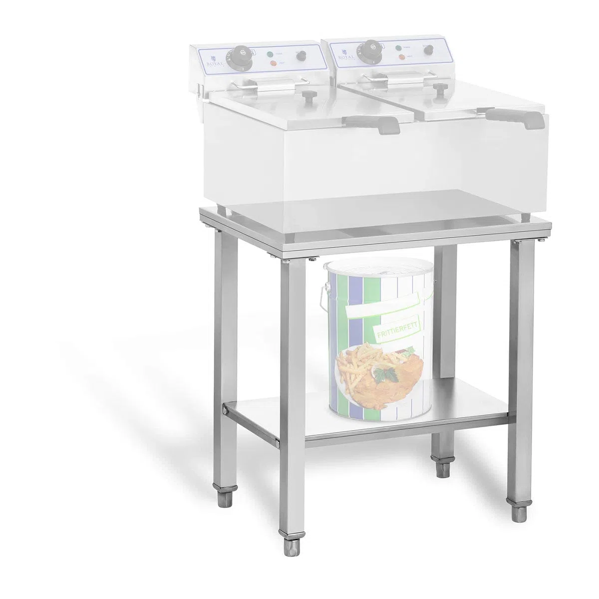 Royal Catering RCSF-15D Ripiano Inox per Friggitrice Doppia Ripiano da Cucina in Acciaio Inox (62 x 42 x 65,1 cm, Acciaio inox, 150 kg di carico)