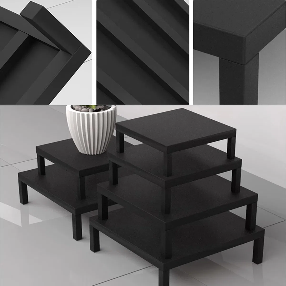 Pallet in metallo Carico Rastrelliere di stoccaggio, Rialzo da 10 cm/20 cm Vassoio di base per cucine, Mobili Supporto di base per elettrodomestici per magazzini Garage Cucine Negozi(Black,35x35x10cm)