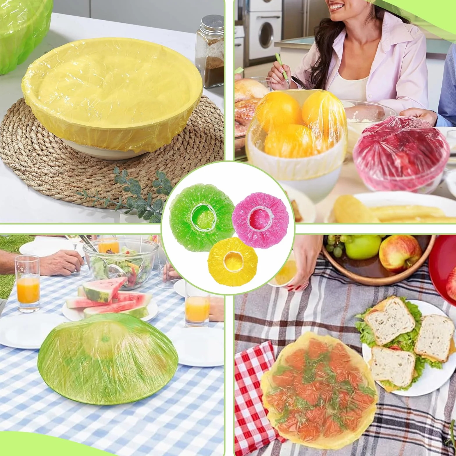 Zorplex 60 Pezzi Coperchi Elastici per Alimenti, Sacchetti Salvafreschezza, Coperture Riutilizzabili in Plastica Morbida per Ciotole, Verdura e Avanzi, Protezione Anti-Polvere e Freschezza in Casa