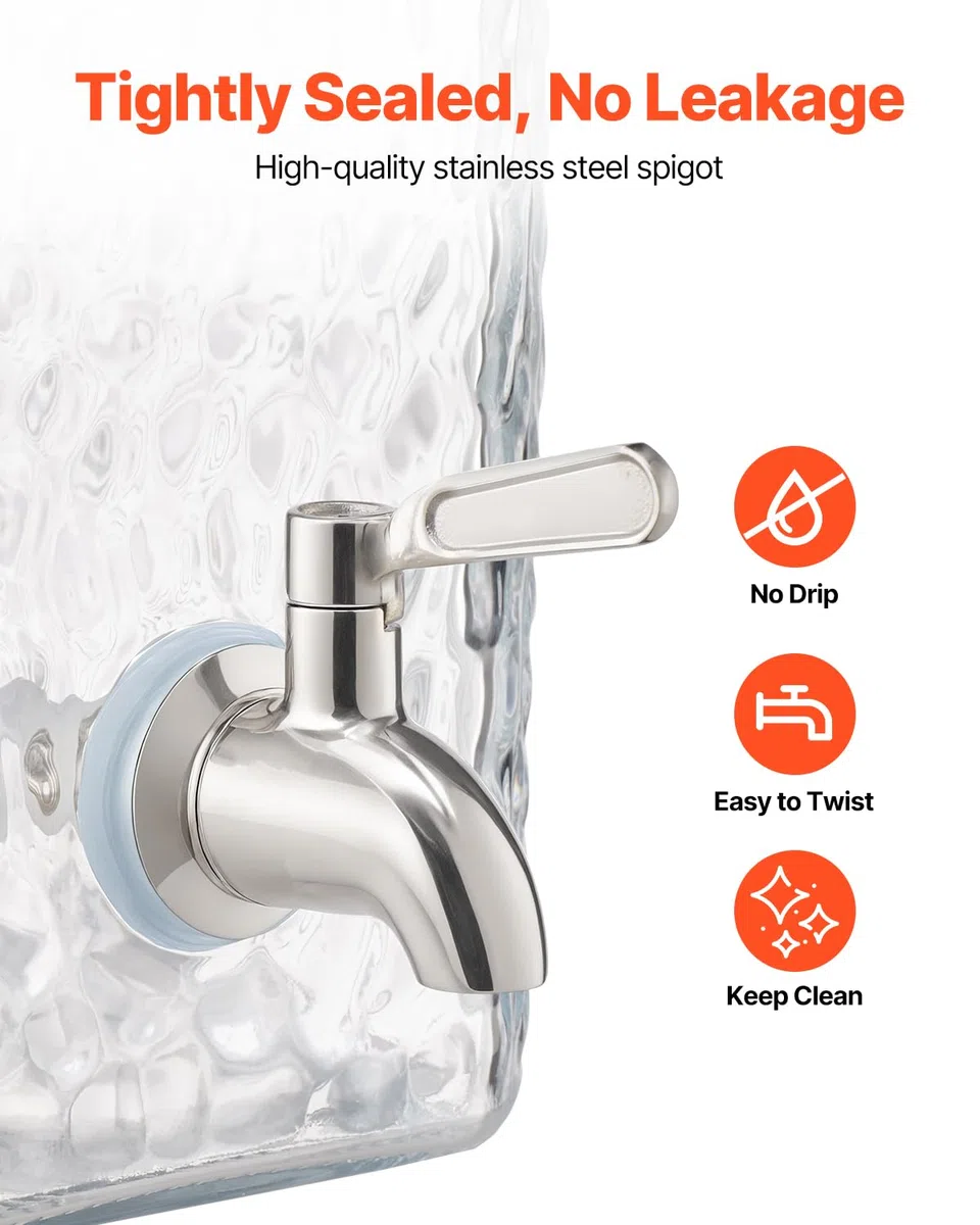 VEVOR Distributore di Bevande, 2 Pezzi da 5,5 L, Contenitore di Succhi in Vetro con Supporto in Metallo, Rubinetto in Acciaio Inox, Infusore, Distributore di Tè Freddo, Limonata, per Feste