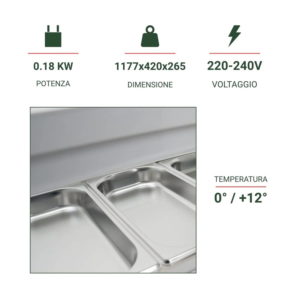 Ristoattrezzature Vetrina Frigo Sushi - Refrigerata - da Banco - Vetri Curvi - Motore Incorporato - Bianca - 4 GN 1/3-117x42x26,5h cm