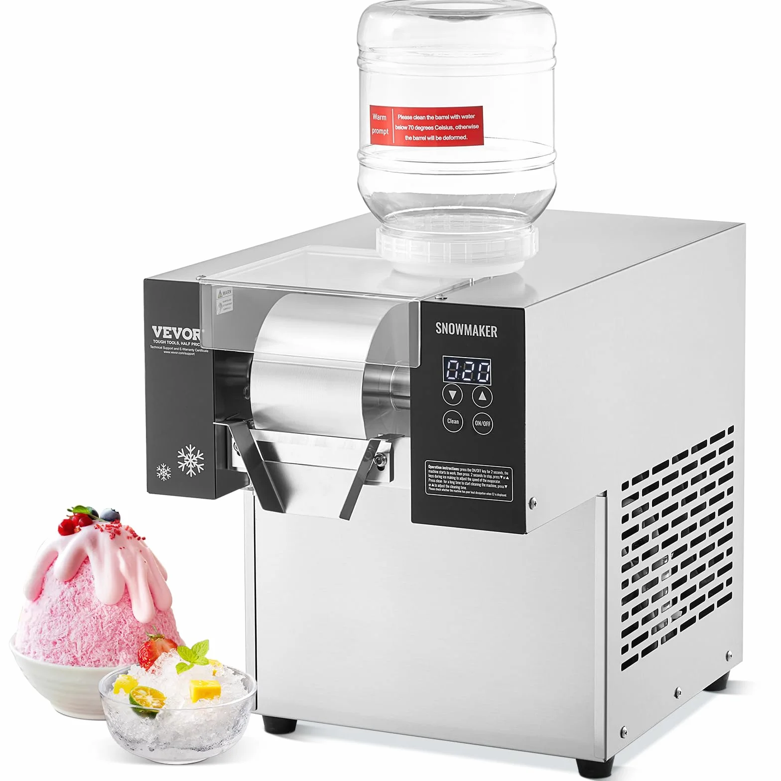 VEVOR Macchina per Ghiaccio a Fiocchi di Neve Commerciale, 170 kg/24 Ore, Macchina per Ghiaccio Tritato in Acciaio Inox, Sistema di Raffreddamento ad Aria per Dissipazione Calore, per Panetteria, Bar